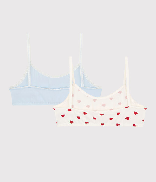 Lot de 2 brassi&egrave;res c&oelig;ur rouge petite fille en coton biologique  et elasthanne multicouleur