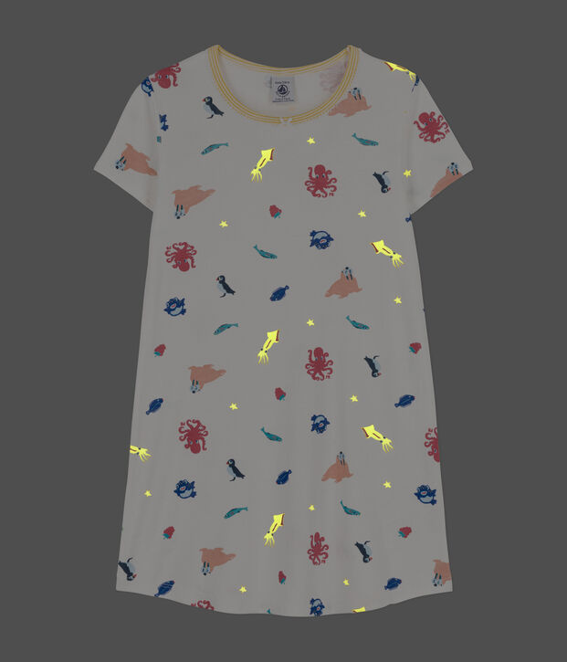 Chemise de nuit phosphorescente en coton petite fille blanc/multicouleur