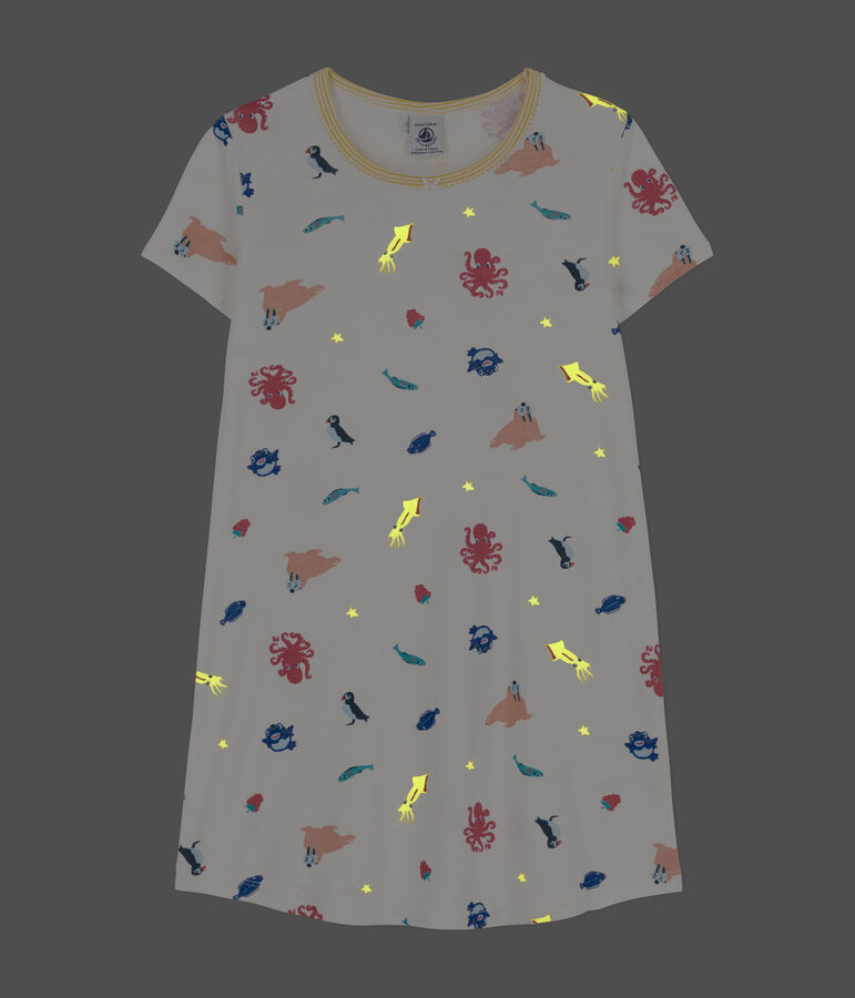 Chemise de nuit phosphorescente en coton petite fille blanc MARSHMALLOW/blanc MULTICO