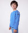 Marinière enfant mixte en coton manches longues bleu PERSE/blanc MARSHMALLOW