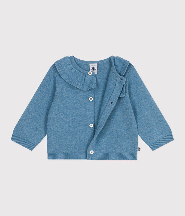Cardigan b&eacute;b&eacute; en tricot laine et coton uni &agrave; col bleu