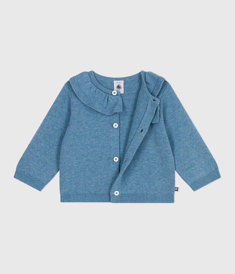 Cardigan b&eacute;b&eacute; en tricot laine et coton uni &agrave; col bleu ADRIATIC