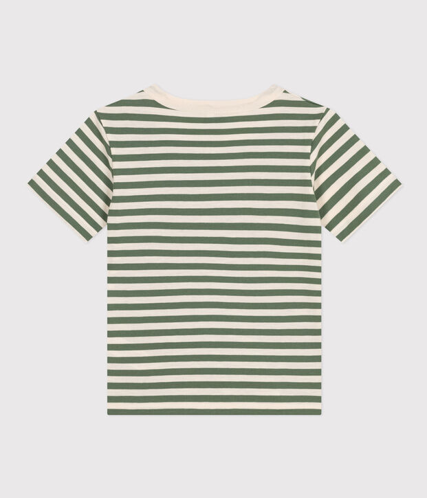 Tee-shirt ray&eacute; en jersey l&eacute;ger enfant gar&ccedil;on vert/&eacute;cru