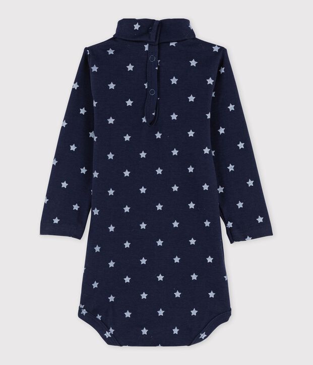 Body manches longues col roul&eacute; b&eacute;b&eacute; mixte bleu/blanc