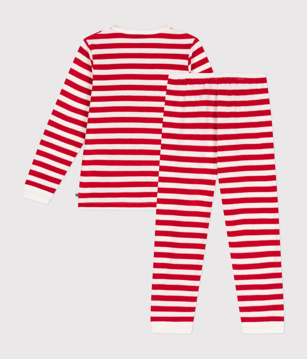 Pyjama ray&eacute; en velours enfant rouge/blanc