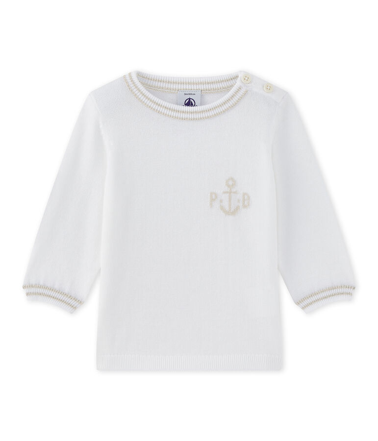 Pull b&eacute;b&eacute; gar&ccedil;on en tricot blanc MARSHMALLOW