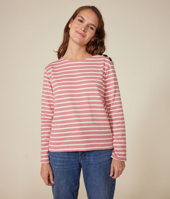 Marinière boutonnée en coton Femme rose ROSEWOOD/ AVALANCHE