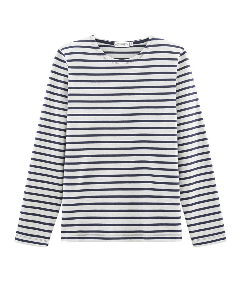 Marini&egrave;re iconique manches longues 100% coton jersey lourd. blanc/bleu