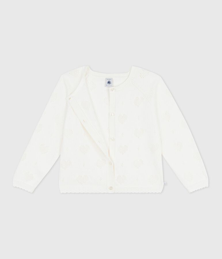 Cardigan enfant en coton uni blanc MARSHMALLOW