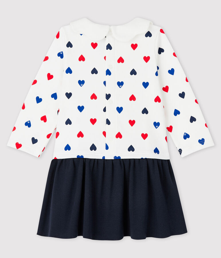 Robe manches longues b&eacute;b&eacute; fille blanc MARSHMALLOW/blanc MULTICO