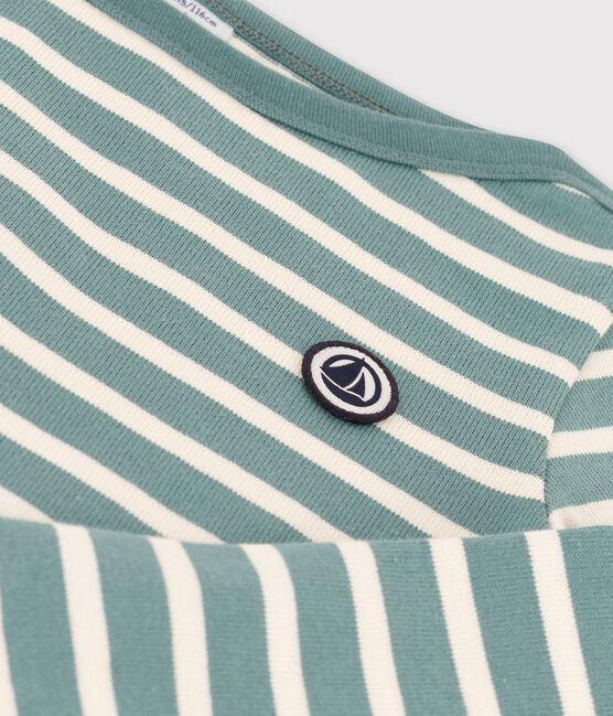 Marinière en coton enfant fille / garçon vert BRUT/blanc AVALANCHE