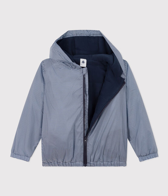 Coupe vent chaud en polyester recyclé enfant fille/garçon bleu SMOKING/blanc MARSHMALLOW