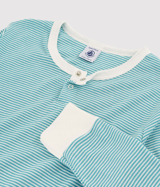 Pyjama rayé petit garçon en coton et Lyocell bleu MIROIR/blanc MARSHMALLOW