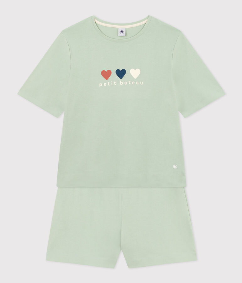 Pyjama short et tee-shirt en coton uni femme. vert HERBIER