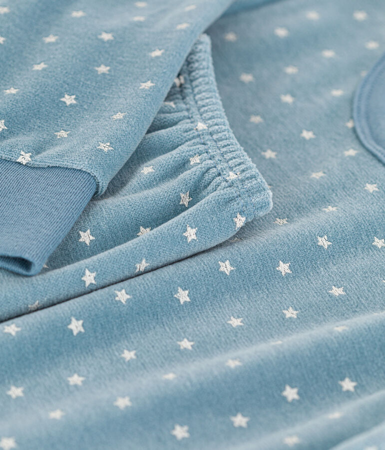 Pyjama &eacute;toile en velours enfant bleu/&eacute;cru