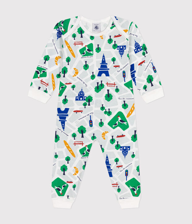 Pyjama sans pied imprim&eacute; Paris en coton b&eacute;b&eacute; blanc/bleu