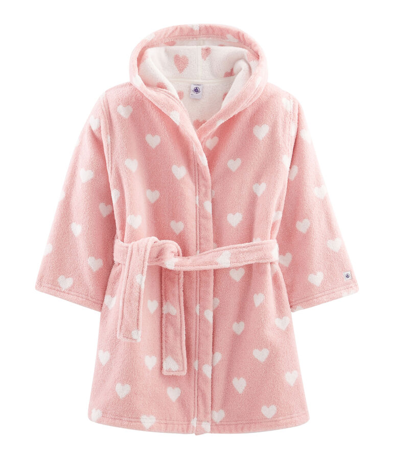 Peignoir petite fille en &eacute;ponge rose/blanc