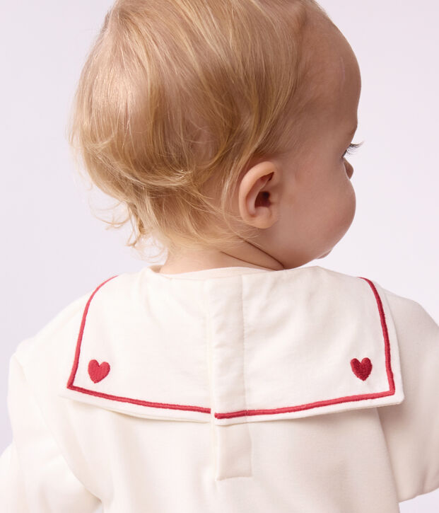 Sweatshirt b&eacute;b&eacute; en coton uni avec son col marin et sa broderie blanc cass&eacute;