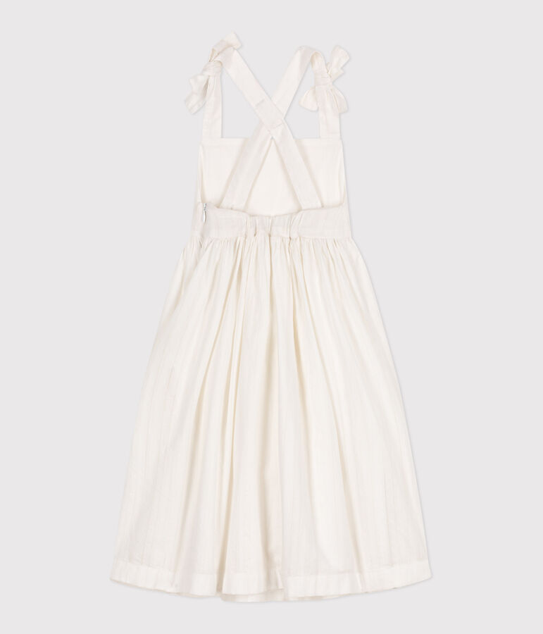 Robe longue &agrave; bretelles enfant en coton uni blanc ECUME