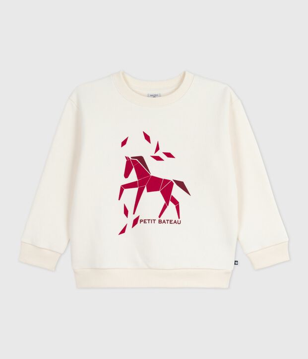 Sweatshirt enfant en coton imprim&eacute; blanc cass&eacute;