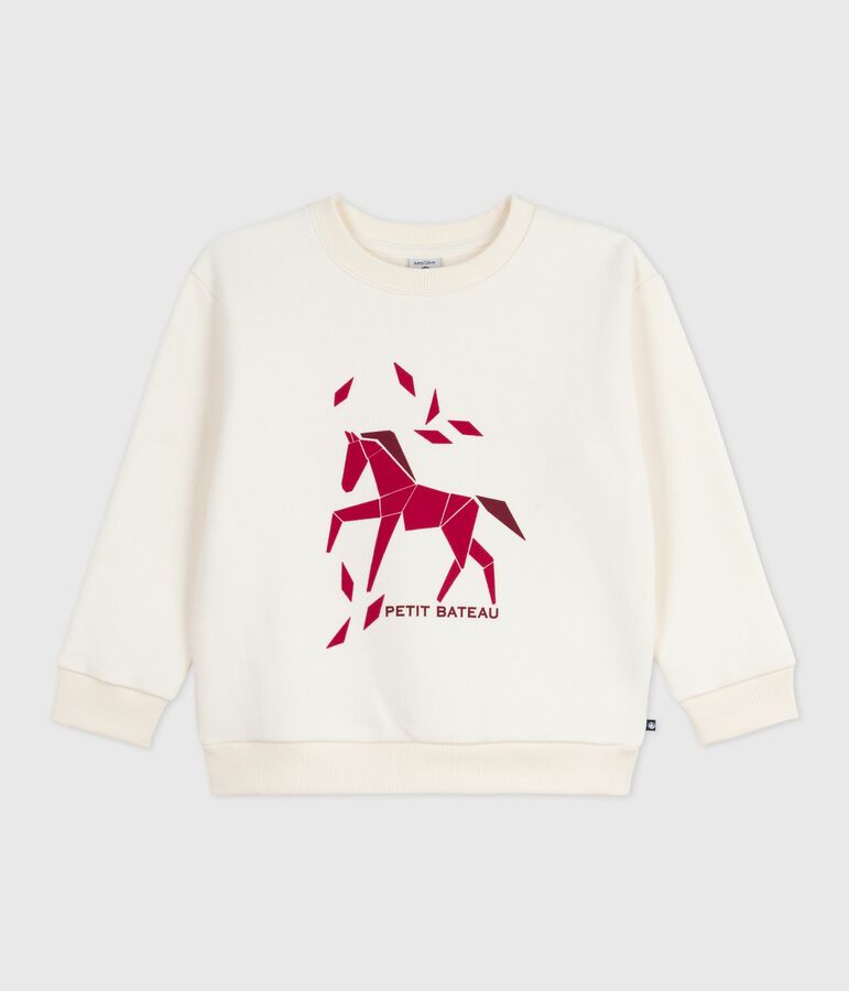 Sweatshirt enfant en coton imprim&eacute; &eacute;cru MILK
