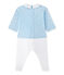 Combinaison guimpe bébé garçon bi-matière bleu TOUDOU/blanc ECUME