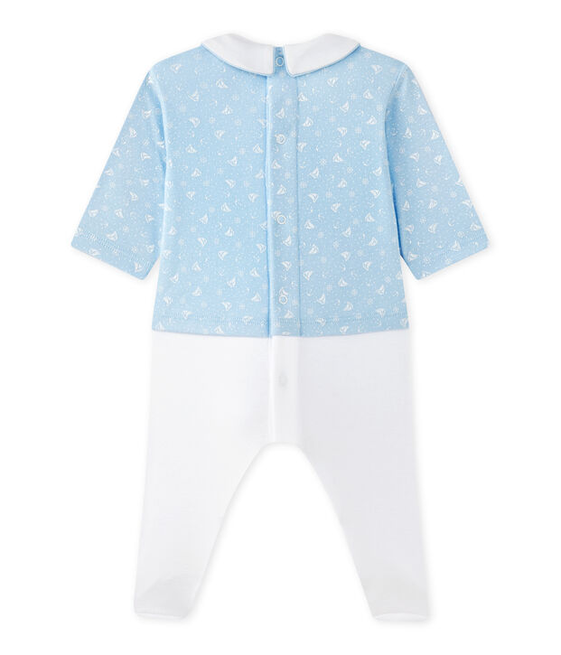Combinaison guimpe b&eacute;b&eacute; gar&ccedil;on bi-mati&egrave;re bleu/blanc