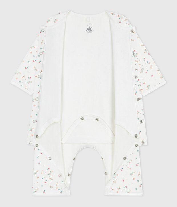 Bodyjama b&eacute;b&eacute; sans pieds en coton imprim&eacute; fleuri blanc/multicouleur