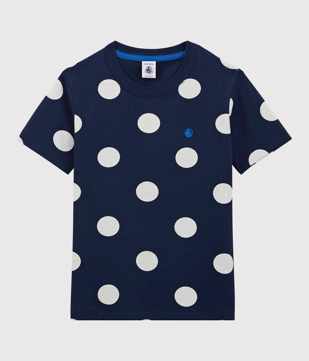 T-shirt manches courtes en coton enfant gar&ccedil;on bleu/blanc