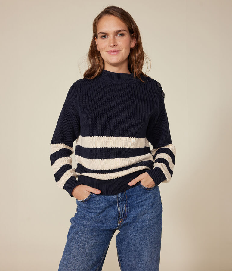 Pull en coton femme bleu SMOKING/ AVALANCHE
