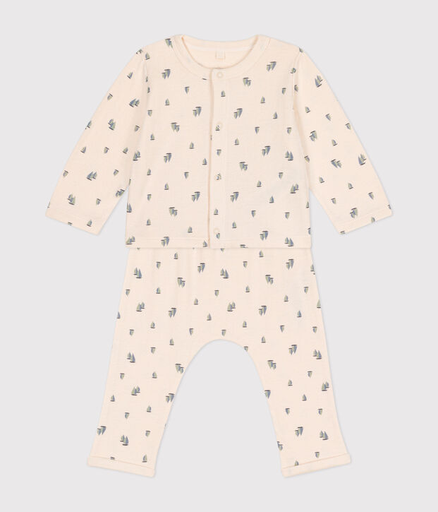 Ensemble 2 pi&egrave;ce en tubique b&eacute;b&eacute; &eacute;cru/multicouleur