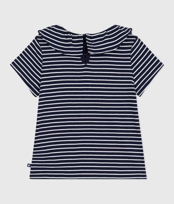 Tee-shirt enfant à manches courtes rayé bleu SMOKING/blanc MARSHMALLOW