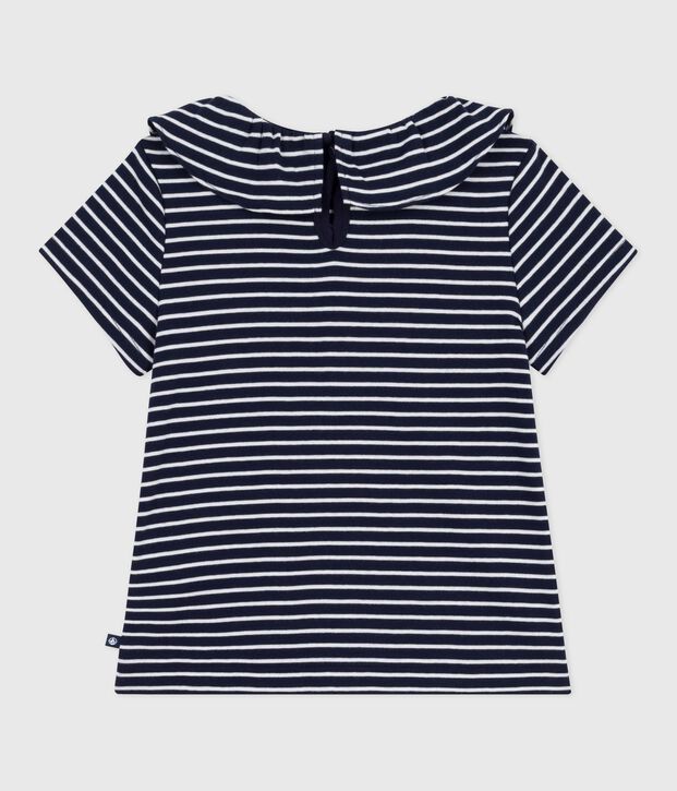 Tee-shirt enfant &agrave; manches courtes ray&eacute; bleu/blanc