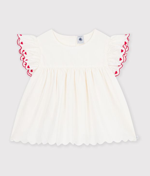 Blouse enfant  en coton manches courtes unie blanc