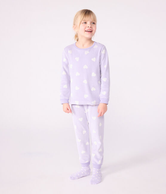 Pyjama enfant en velours imprimé cœurs blanc SQUAW/ MARSHMALLOW