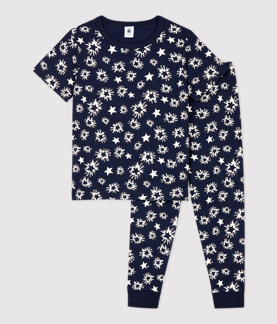 Pyjama  imprimé étoiles petit garçon en coton bleu SMOKING/blanc MARSHMALLOW