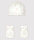 Lot bonnet naissance et moufles bateaux bébé en coton biologique