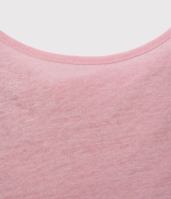 T-shirt femme col bénitier au dos en lin irisé rose BABYLONE/gris ARGENT