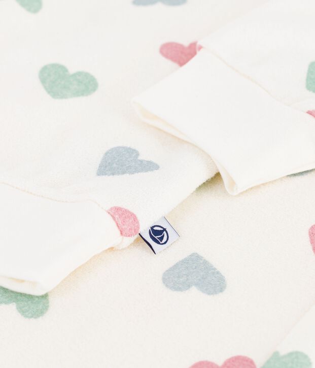 Pyjama femme en coton &eacute;ponge imprim&eacute; c&oelig;urs &eacute;cru/multicouleur