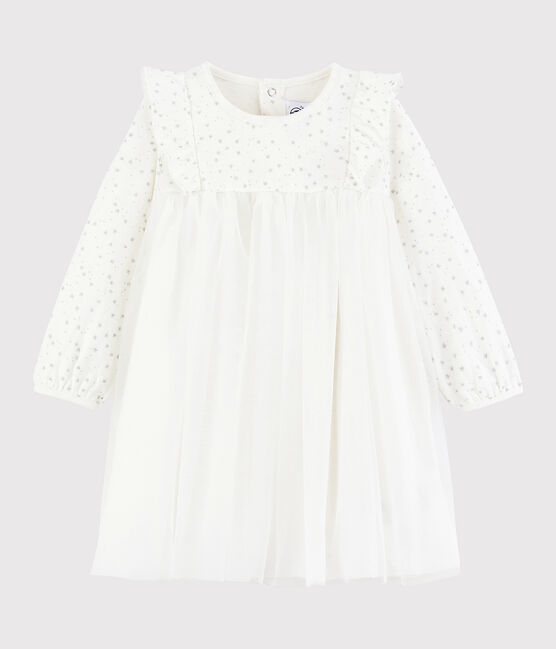 Robe manches longues bébé fille blanc MARSHMALLOW/gris ARGENT