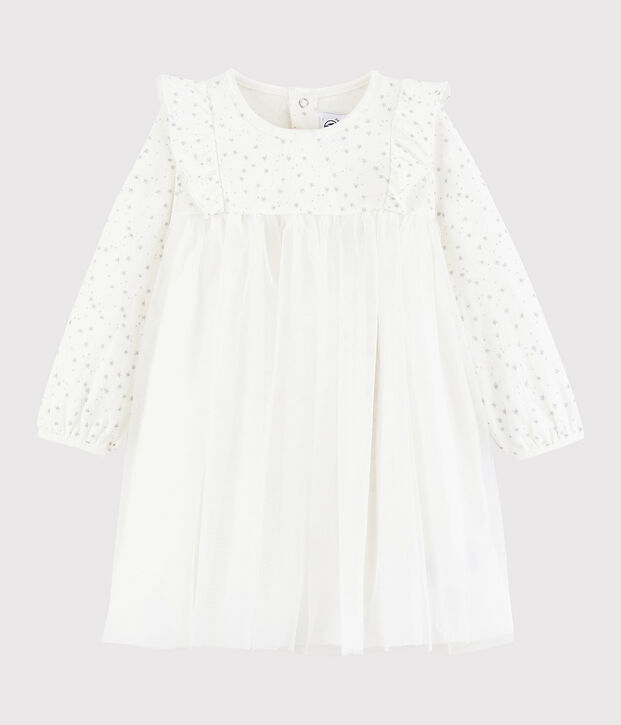 Robe manches longues b&eacute;b&eacute; fille blanc/gris