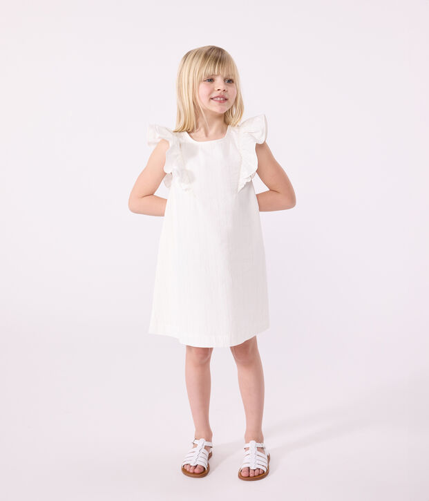 Robe enfant en coton manches courtes blanc/gris