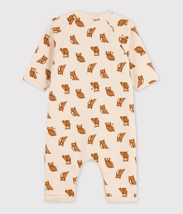 Combinaison longue imprim&eacute;e hiboux b&eacute;b&eacute; en coton &eacute;cru/marron