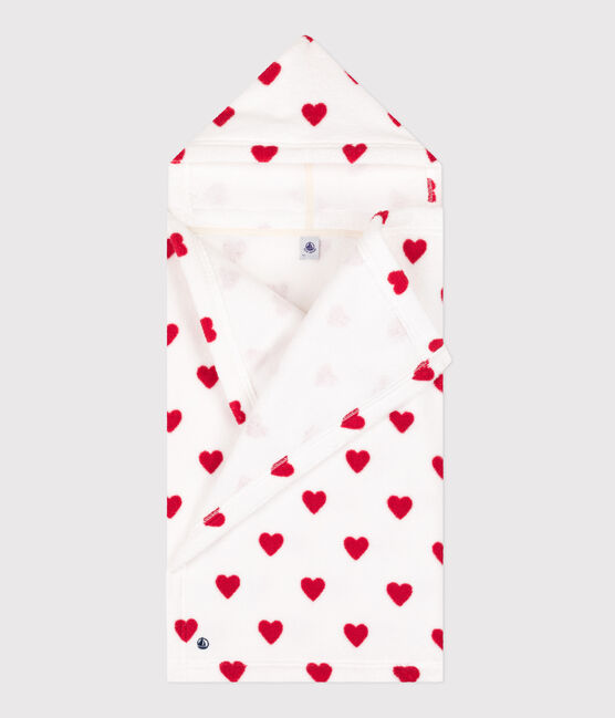 Cape de bain coeurs bébé en éponge blanc MARSHMALLOW/rouge TERKUIT