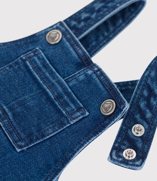 Salopette b&eacute;b&eacute; en jean &eacute;lasthanne jambes longues bleu
