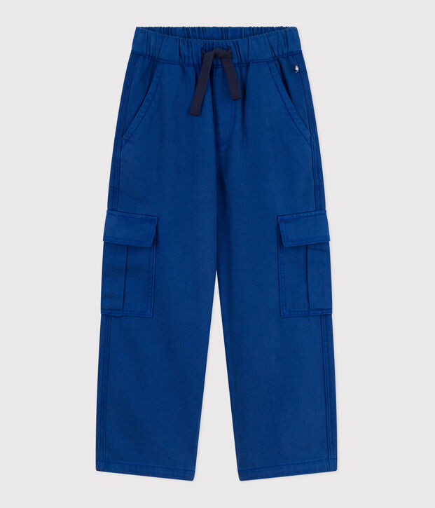 Pantalon cargo enfant en lyocell uni bleu
