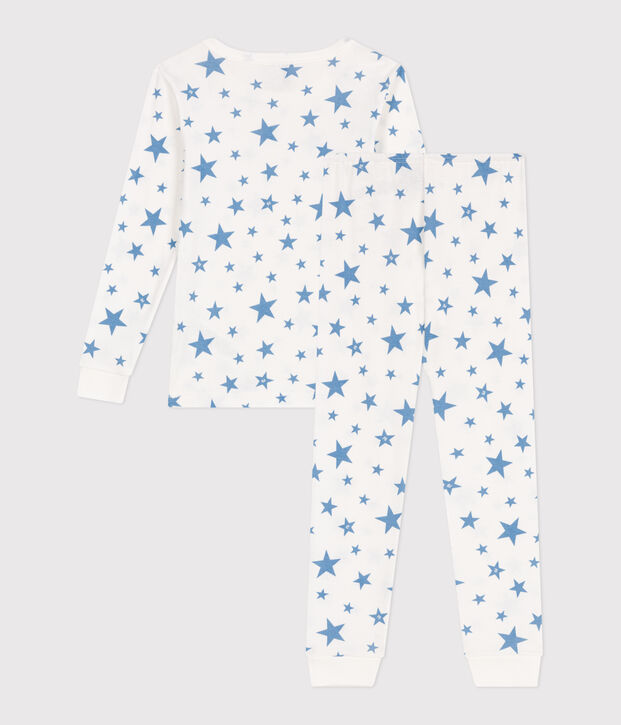 Pyjama tr&egrave;s ajust&eacute; enfant en coton imprim&eacute; blanc/bleu
