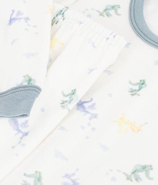 Pyjama enfant en velours imprim&eacute; blanc/bleu/multicouleur