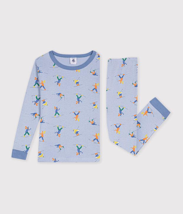 Pyjama tr&egrave;s ajust&eacute; enfant en coton imprim&eacute; bleu/blanc/multicouleur