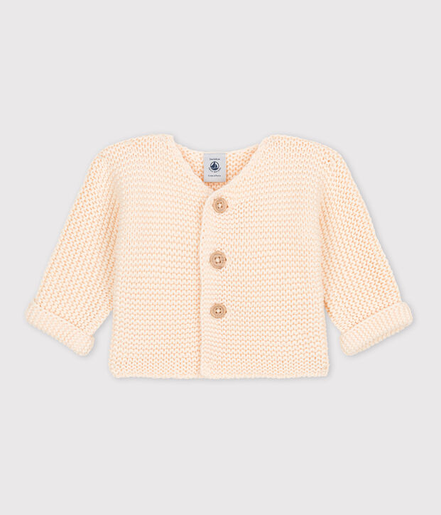 Cardigan b&eacute;b&eacute; tricot point mousse en coton &eacute;cru